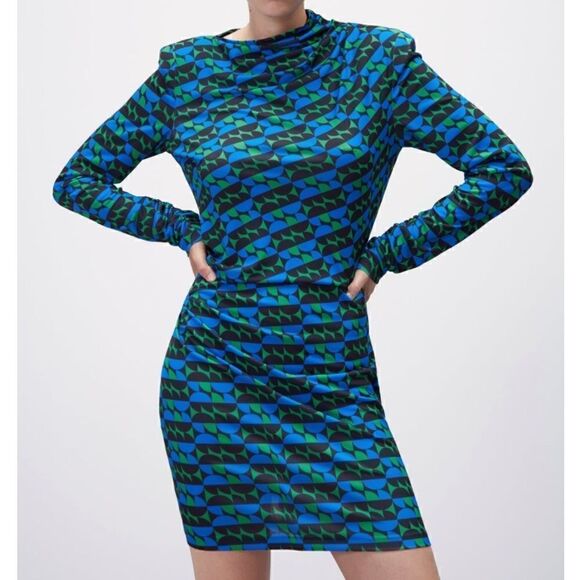 NWT Zara Printed Dress With Draping - Picture 4 of 12
